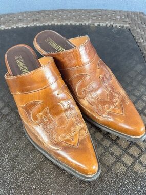 Roadwolf Brown Leather Western-Style Slip On Heeled Mules Size. 8.5M